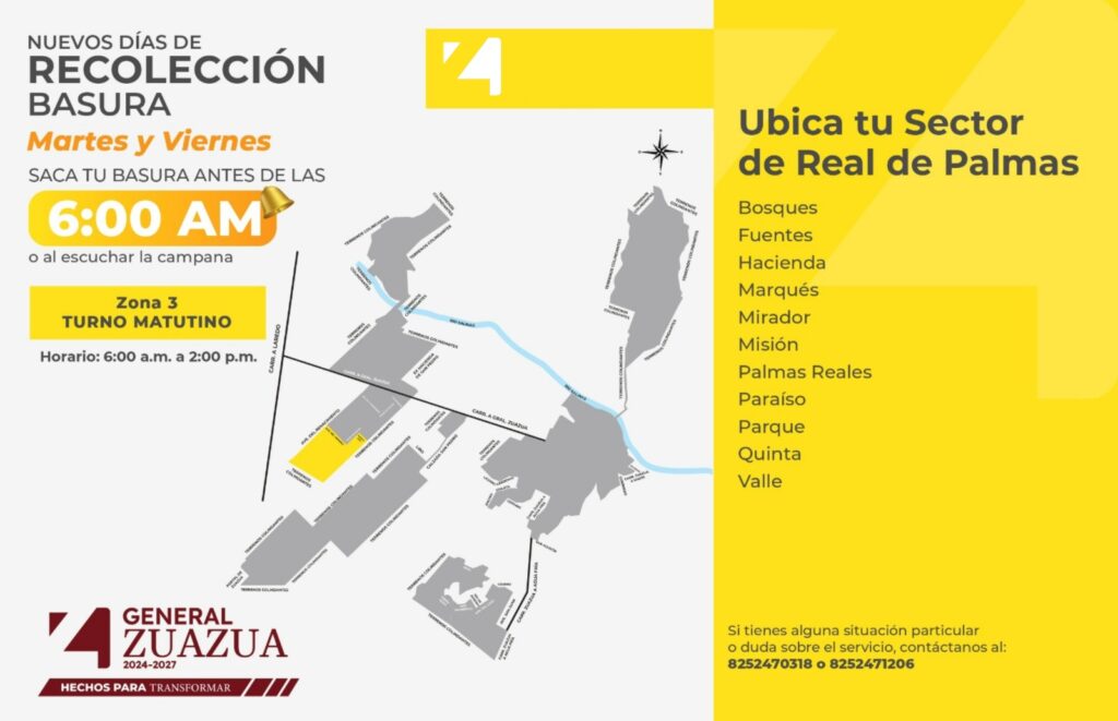 Días de recolección de basura Martes y Viernes Sector de Real de Palmas Bosques Fuentes Hacienda Marqués Mirador Misión Palmas Reales Paraíso Parque Quinta Valle